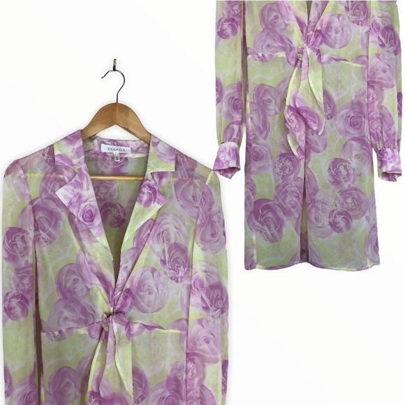 Escada Rose Sleeveless Dress and Sheer Wrap Jacket Set Floral Print - Picture 3 of 16